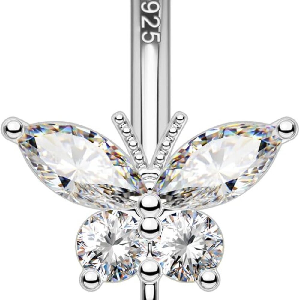Sterling Silver Belly Button Rings Dangle Butterfly Navel Piercing Jewelry